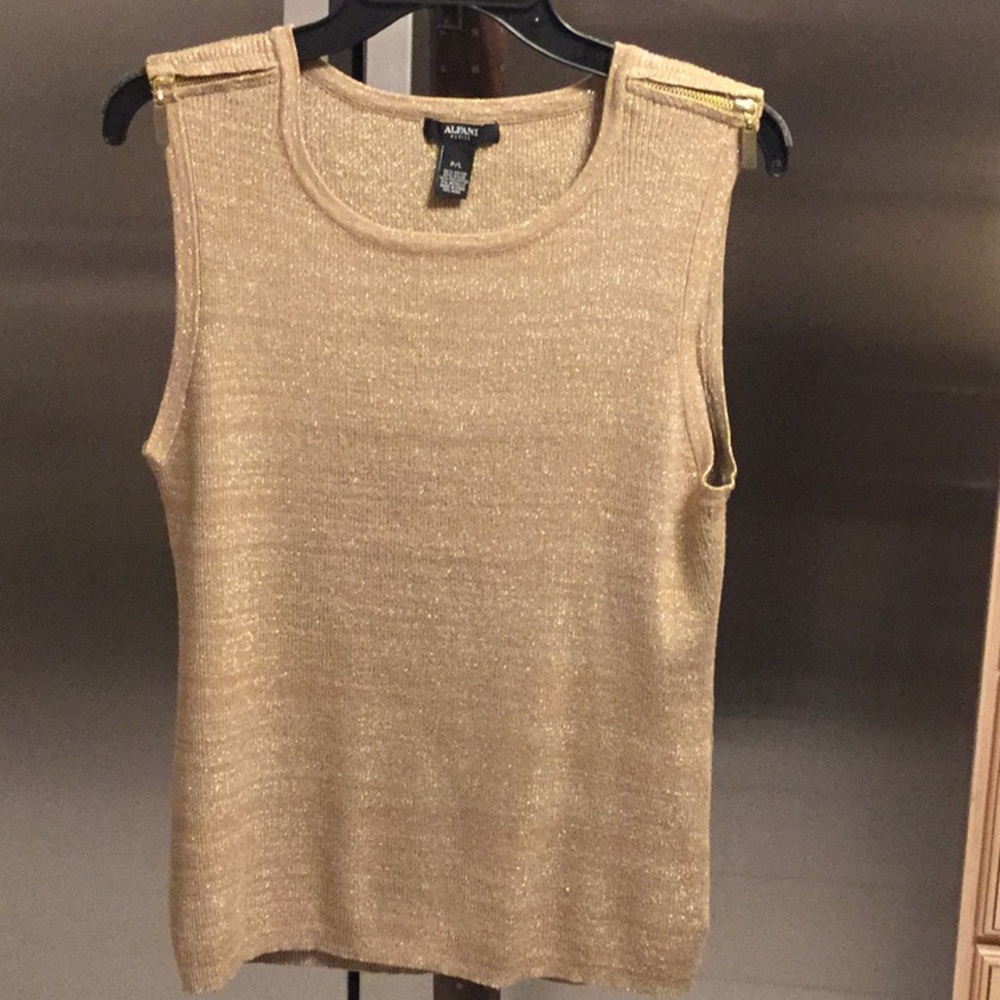 GOLD LUREX TANK RIB SWEATER. GREAT FOR HOLIDAYS.